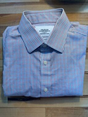 Charles Tyrwhitt Blue and Red Grid Check Dress Shirt